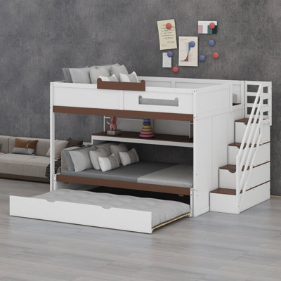 Smart Bunk Bed System With Trundle Bed, Staircase With Storage, Shelves, And Built-In LED Features