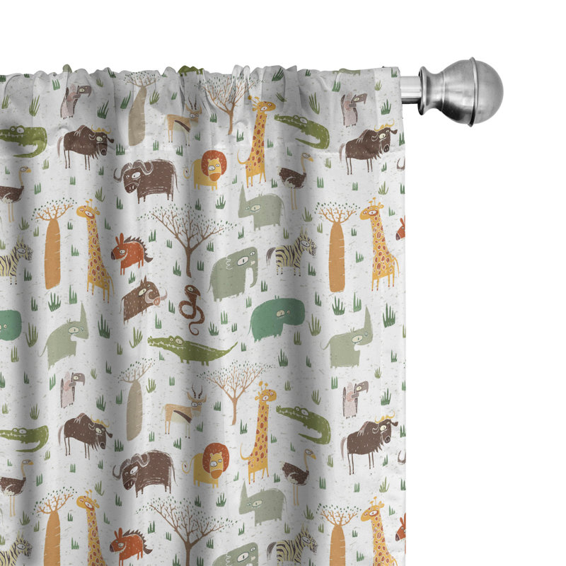 Cartoon Animal Semi-Sheer Rod Pocket Curtain Panels, 28" x 84"