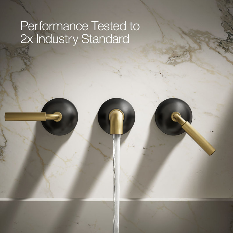 Tone Wall-Mount Bathroom Sink Faucet Trim, Matte Black w/Moderne Brass