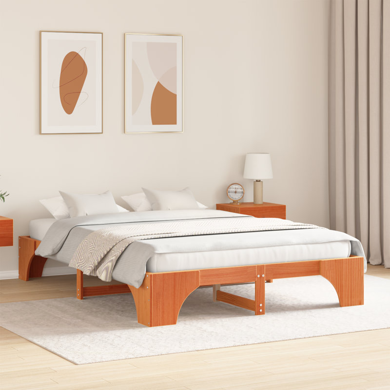 Bed Frame Solid Pine Wood Durable, Double (4'6), Wax Brown