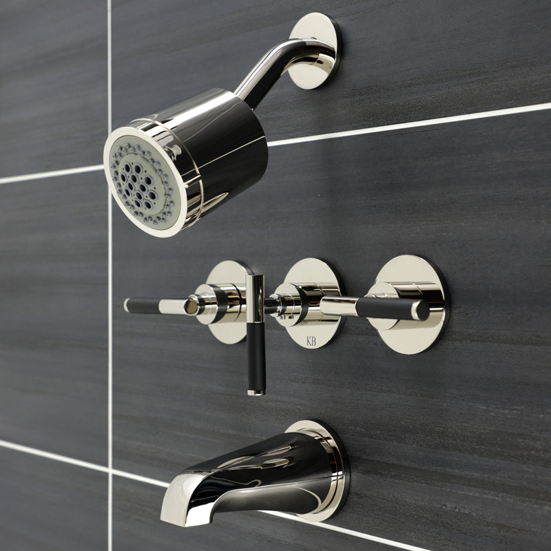 Kingston Brass Kaiser Triple-Handle Tub and Shower Faucet, Polished Nickel