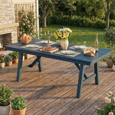 66.9” Outdoor Dining Table for 4-6, HDPE Patio Garden Table with Umbrella Hole, Waterproof & All-Weather Resistant