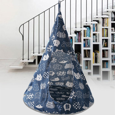Dark Blue Breathable Cat Hammock Bed, Cat Head Pattern Comfortable Hanging Pet Tent Bed Swing For Cats Small Dogs Rabbits