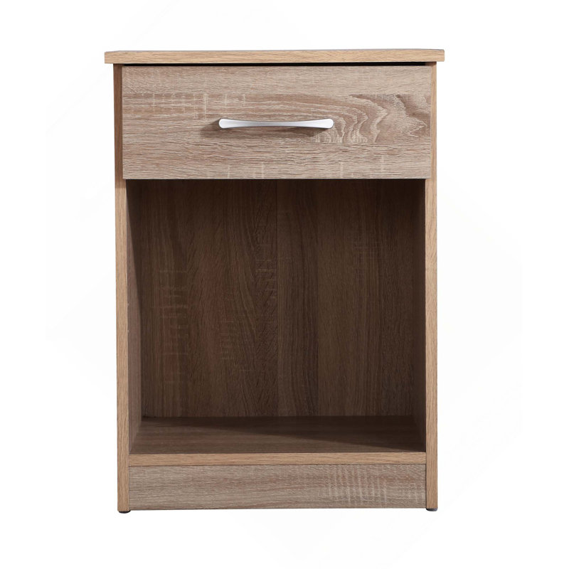 Charming Casual Wooden Nightstand With 1 Storage Drawer & Open Storage, Brown