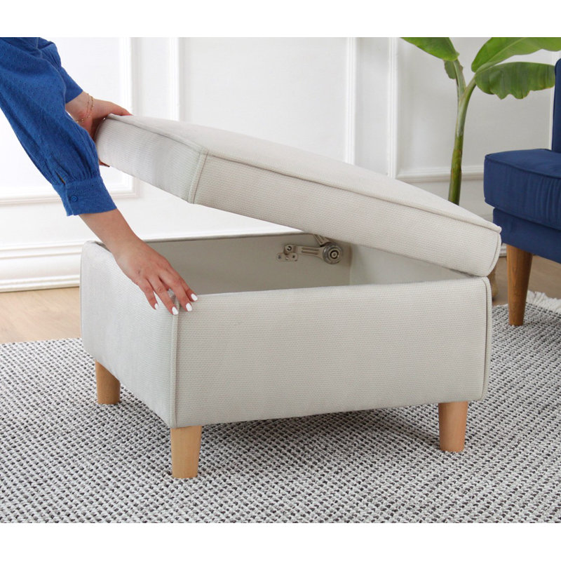Élégant pouf avec pieds en bois de hêtre, couleur crème | Housse 100% coton, 25,6 po x 16,9 po x 25,6 po | 35 éponges orthopédiques 35 po., Épaisseur: 2,4 po | Parfait pour le salon, la chambre à coucher et le siège élégant