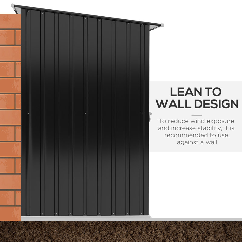 Dark Gray Metal Outdoor Storage Shed with Lockable Door