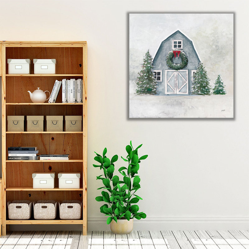 «Decembre Blue Barn», reproduction d'art sur toile, H 12 po x l 12 po