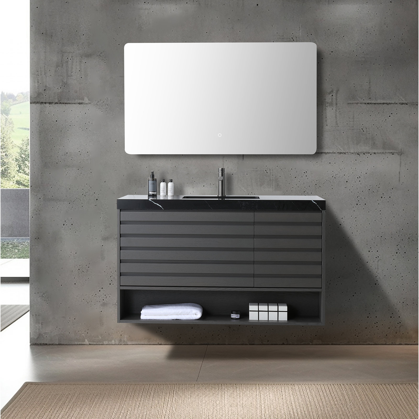 Matera 48" Cedar Single Bathroom Vanity, Charcoal, Black