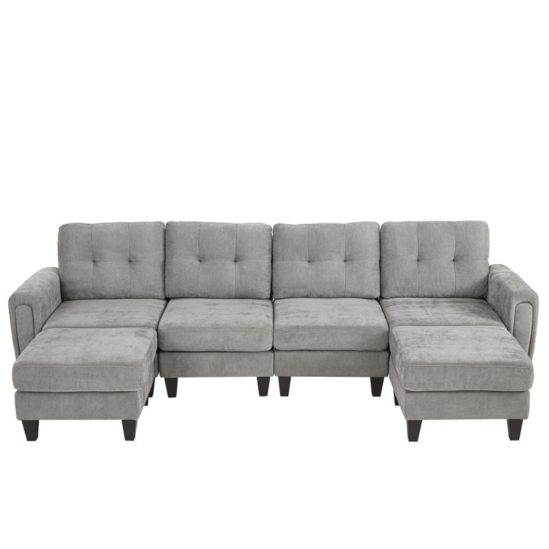 Modern Sectional Sofa 115" U-Shaped Sofa Upholstered Sofa Couch With Two Movable Ottomans, USB Ports And Side Tables For Living Room