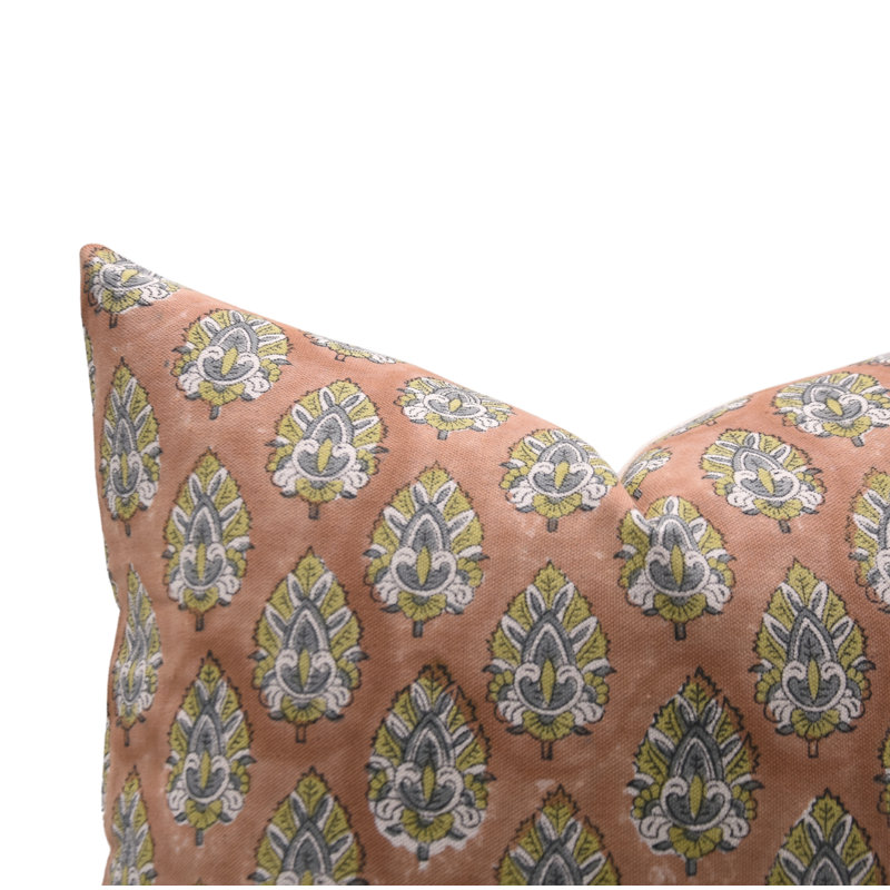 Fabdivine Thick Cotton Traditional Handmade Block Print Cushion Cover for Sofa, Couch & Bedroom- Betal Leaf, 14"H x 14"W