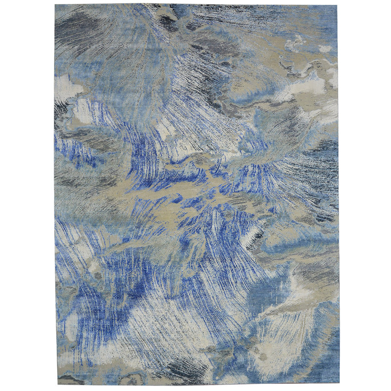 Tapis gris / bleu / ivoire de haute qualité noué à la main Canterbury, Rectangle 9 pi x 12 pi