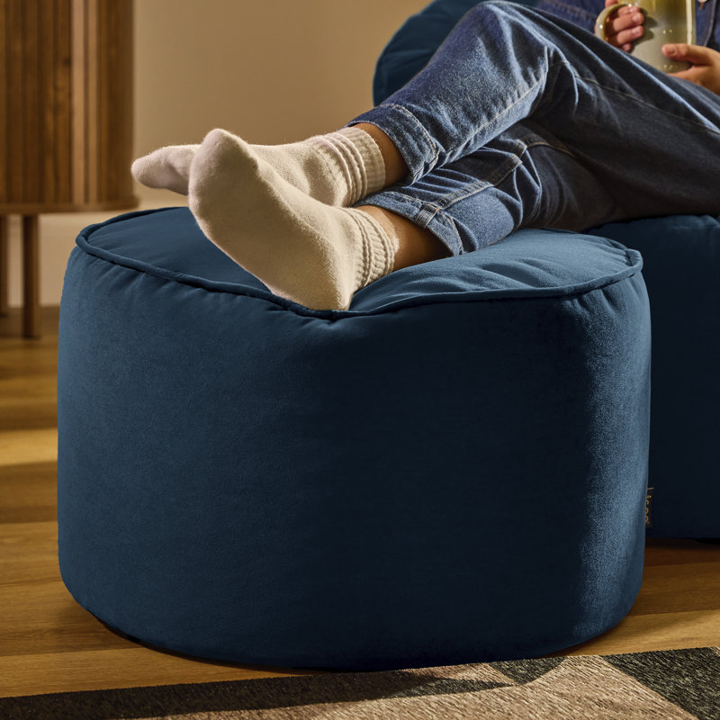 Milano 55Cm Wide Velvet Round Pouffe Ottoman, Navy Blue