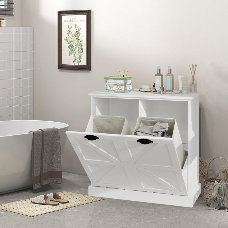 Armoire de trieuse à lessive blanche à deux compartiments avec conception spacieuse pour une organisation efficace des vêtements
