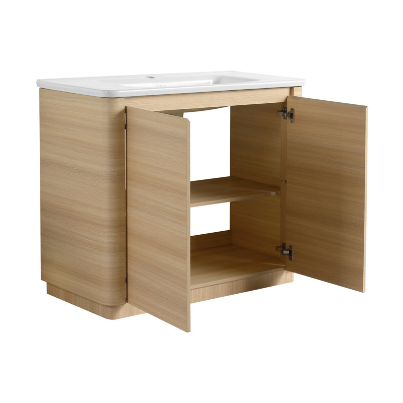 Meuble-lavabo autoportant 40 po avec lavabo en céramique blanche et 2 portes à fermeture douce