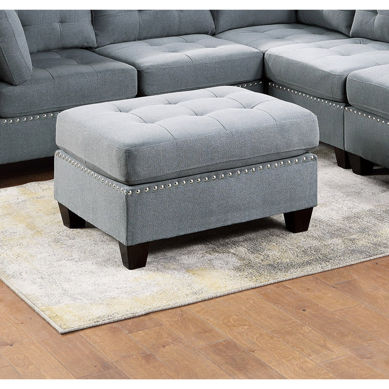 Canapé modulaire en tissu de lin gris 6 pièces - dossier avec 2 fauteuils sans accoudoirs et repose-pieds de coin modernes pour le salon