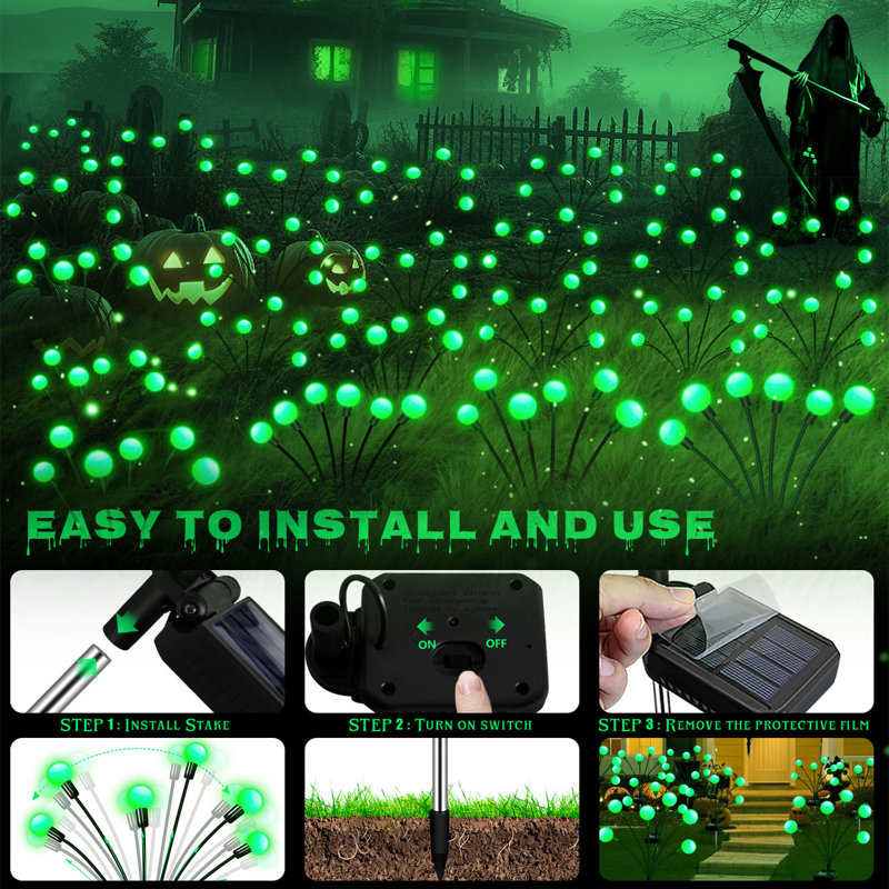 Green LED Solar Powered Outdoor Firefly Lights, 4 Pack
