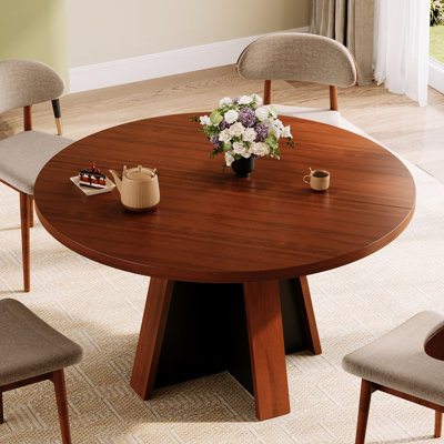 47" Solid Wood Round Pedestal Dining Table for 6