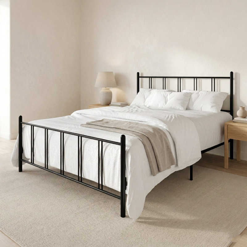 Lit plateforme double Decatur, Noir, Lit double
