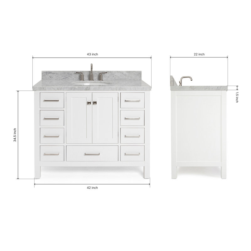 Cambridge 43 " W Freestanding Standard 1 Single Vanity Bathroom Vanity With Carrara Marble Top, Oval, White / Brushed Nickel
