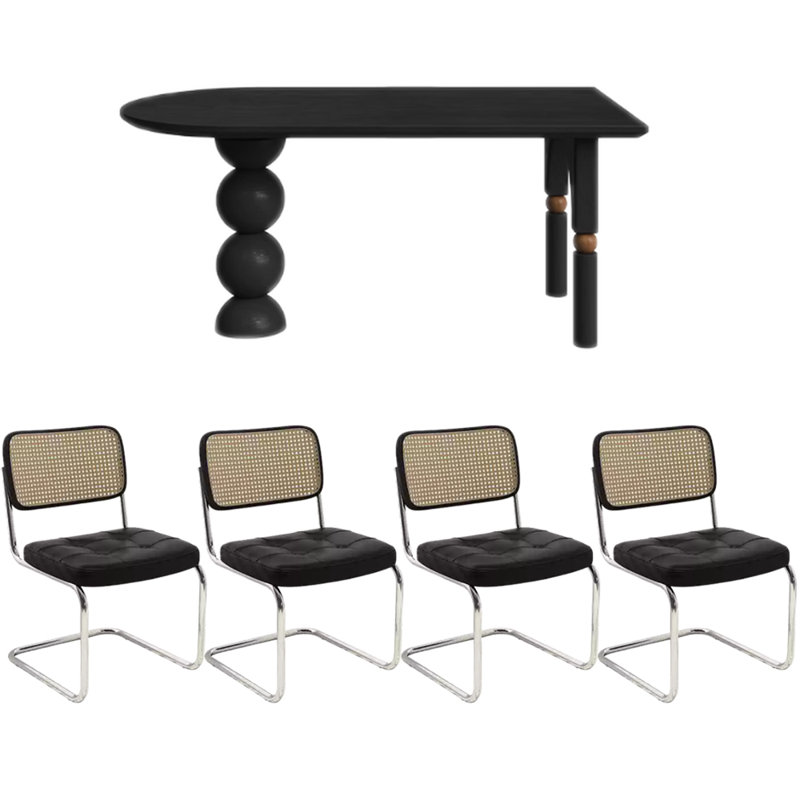 Black Retro Creative Solid Wood Dining Table Set, 29.52"H x 55.11"L x 31.49"W