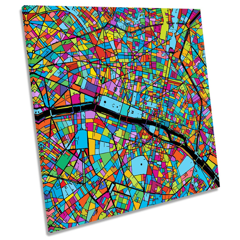 Paris City Modern Map - Wrapped Canvas Print, 60cm H x 60cm W x 2cm D
