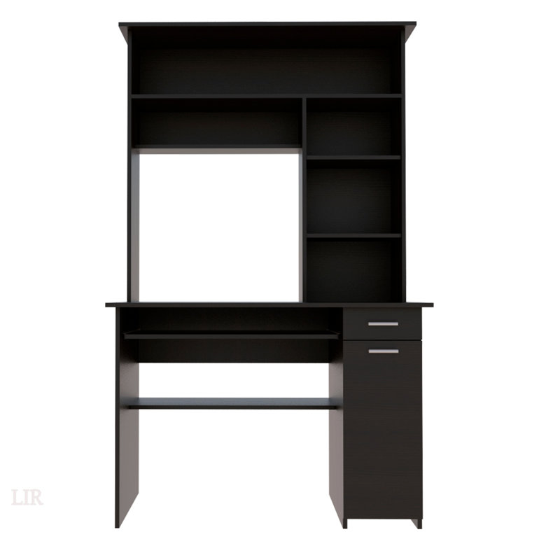 Wenge 2-Drawer 7-Shelf Computer Desk With Hutch, Maximizing Storage And Organizational Efficiency For Modern Workspaces