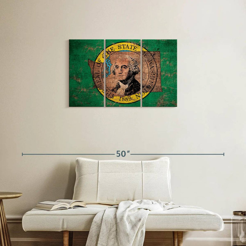 Borges State Map Over Washington Flag, 20" H x 33" W