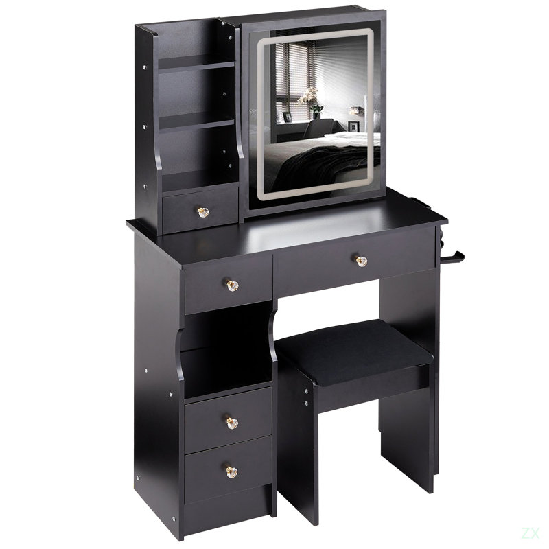 Petit meuble-lavabo 29,2 po avec tabouret de bureau et tabouret, Noir