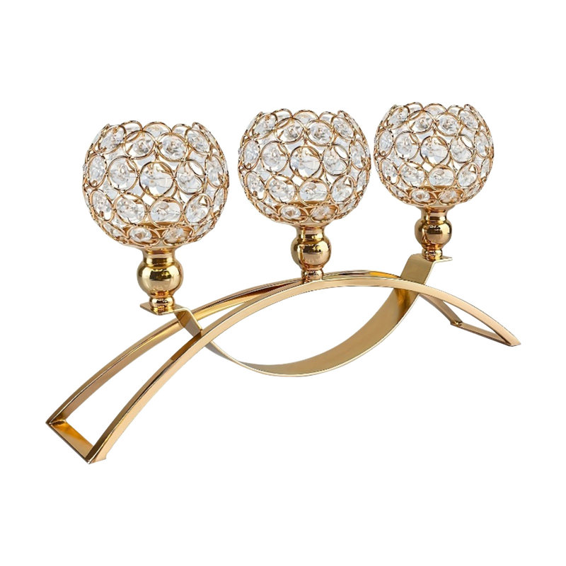 Ornement en forme de chandelle en cristal de style européen à trois têtes, Doré