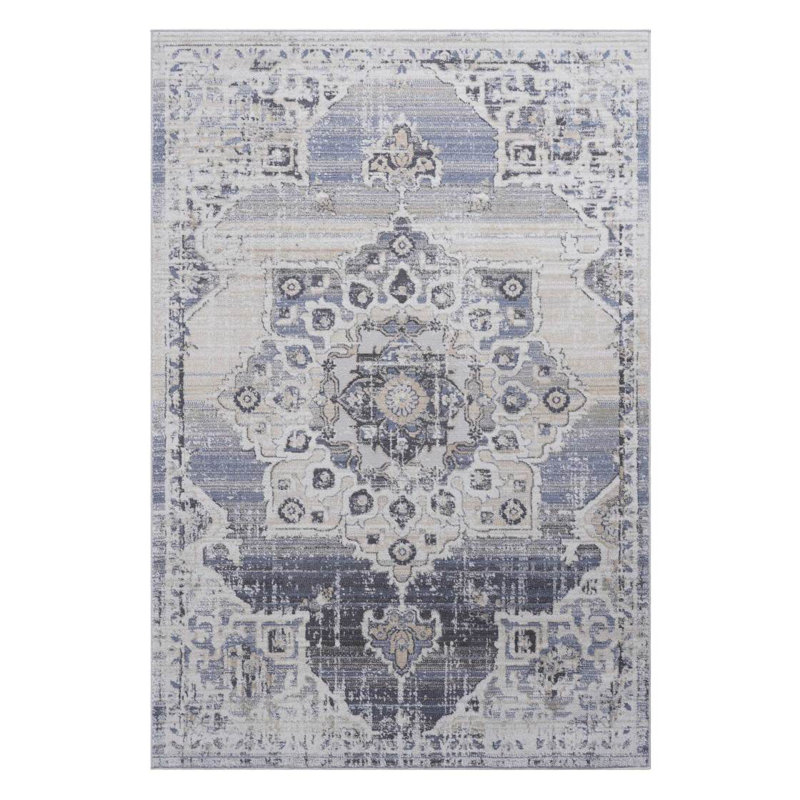 LOOM & LUXE Collection 8X10 Cream/Blue /Medallion Non-Shedding Living Room Bedroom Dining Home Office Stylish And Stain Resistant Area Rug