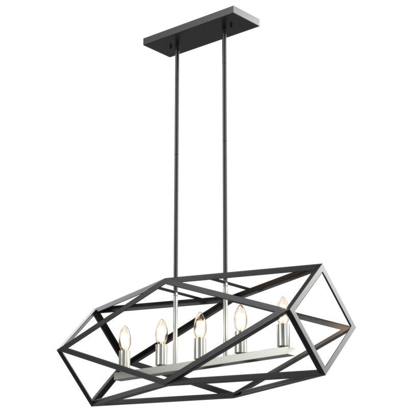 Lustre géométrique 5 lumières unique Pettigrew, Nickel satiné / graphite