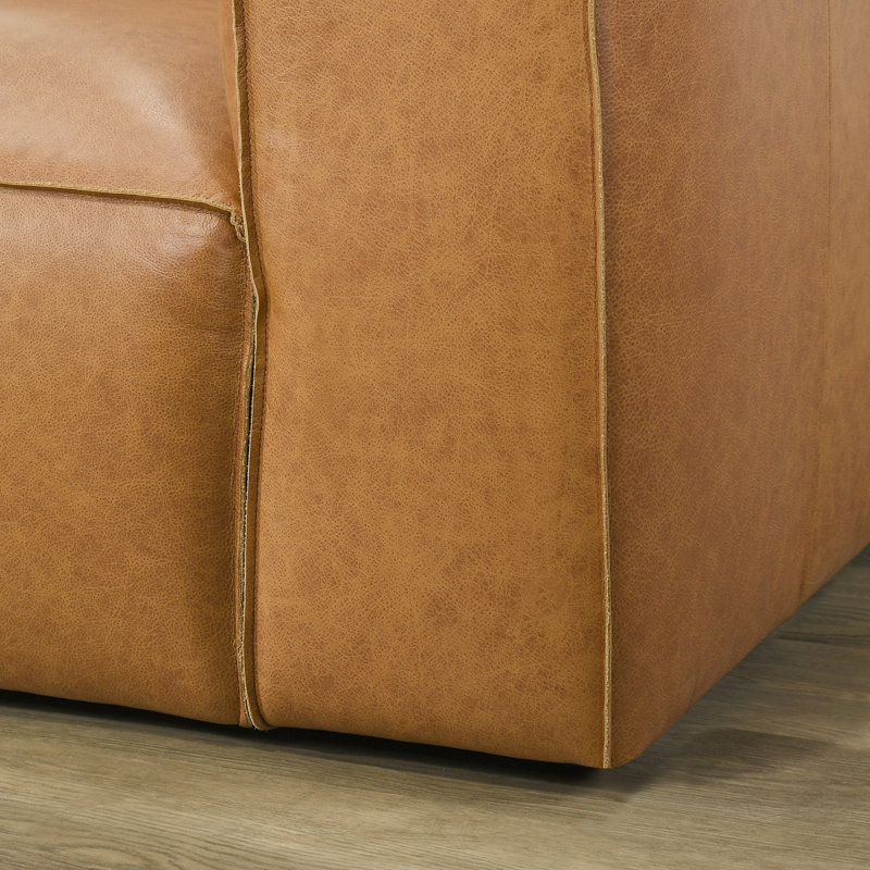 Canapé moderne en cuir véritable Latravion, Cuir véritable brun clair