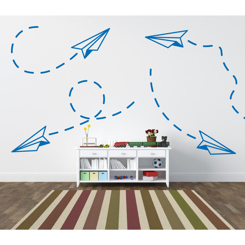 Adhésif décoratif papier avion, H 19 po x l 21 po x P 0,01 po, Bleu azur