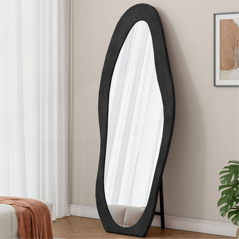 Full Length Mirror,63" X 24" Floor Mirror/ Wall Mirror, Flannel Wrapped Wooden Frame Floor Mirror,Irregular Wavy Mirror Standing/Halling Large Wall Mirror For Bedroom,Living Room, Dressing Room