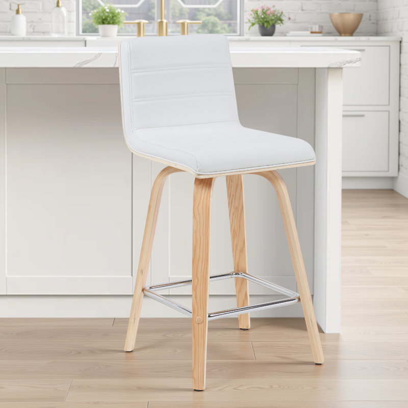 Tabouret de bar et de comptoir Biance, Tabouret de comptoir (siège d'une hauteur de 26 p, Blanc, Naturel