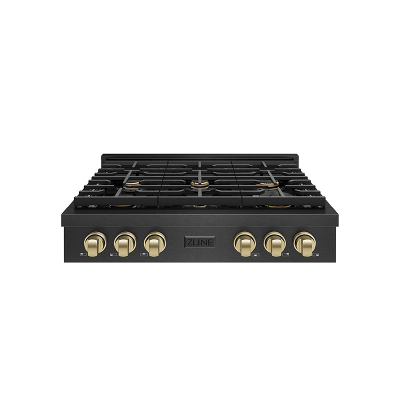 ZLINE Autograph 36 in. Paramount Gas Rangetop in Black Satin Stainless Steel with Bronze Accents, Champagne Bronze