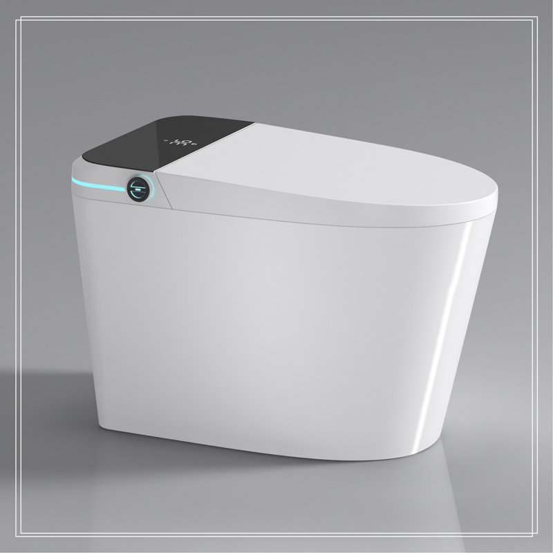 Modern Smart Toilet With Bidet Seat Built-In, Intelligent Toilet  Auto Open/Close Seat, Foot Sensor, LED Display,Night Light, Warm Water & Dryer,White