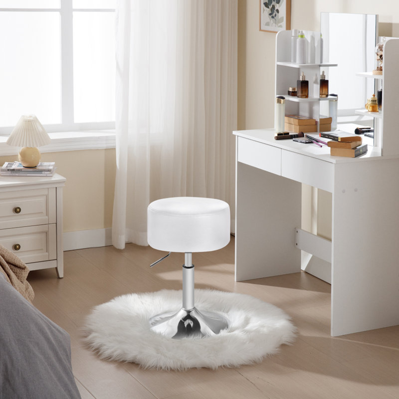 Kundana Swivel Upholstered Adjustable Height Counter Stool with Metal Frame, White