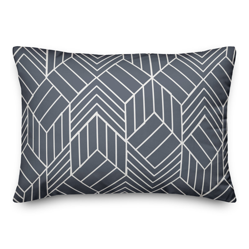 Geometric Outdoor Reversible Throw Pillow, 14" H x 20" W, Slate
