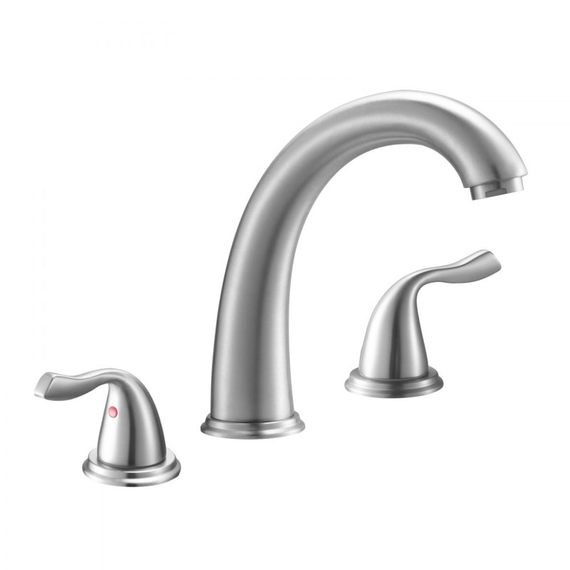 Robinet de baignoire romaine à 3 trous et robinet à col-de-cygne et cascade, Acier Inoxydable
