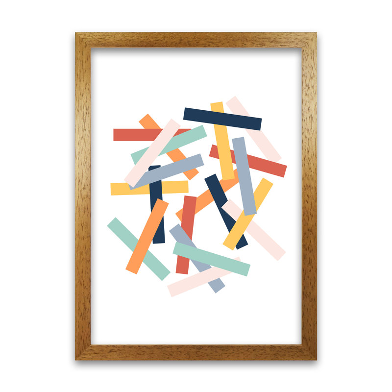 Colourful Scandinavian Lines Original - Print on Canvas, Oak Frame, 30cm H x 21cm W x 3cm D