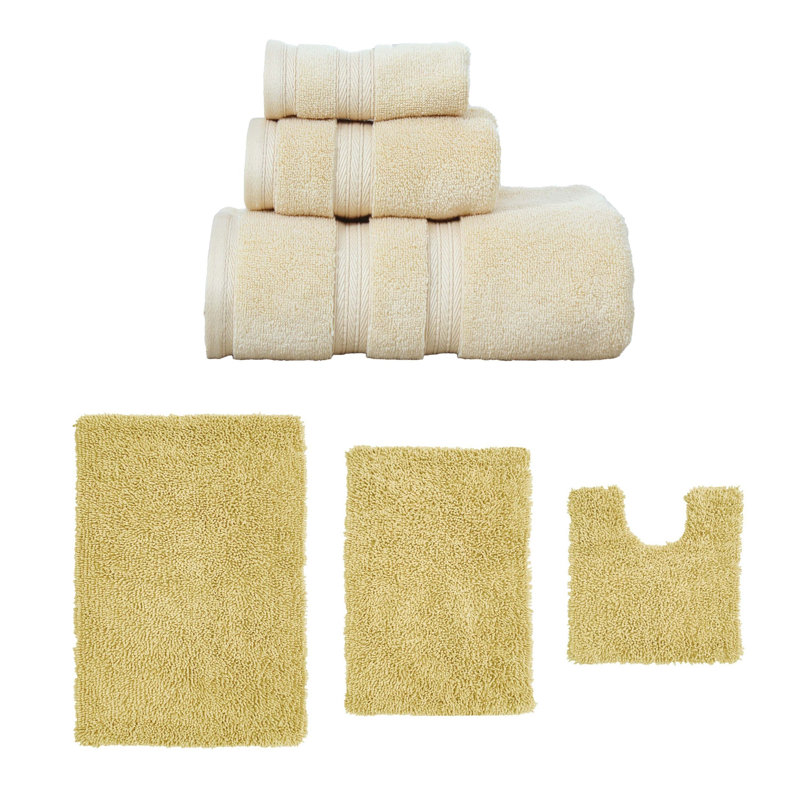 Bruno Collection 100% Soft Cotton 3 Pc Towel Set & 3 Pc Bath Rug Set, (Set of 6), Yellow