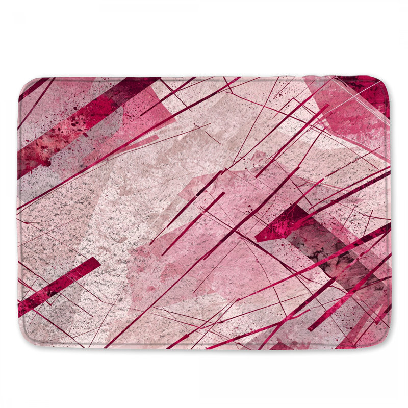 Tapis de bain rose à lignes abstraites, L 34 po x L 21 po