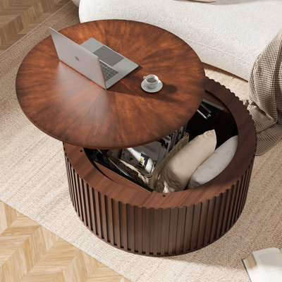 Ansel Lift Top Coffee Table With Storage, Round Solid Wood Coffee Table
