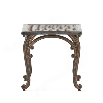Table d'appoint d'extérieur rétro en fonte d'aluminium avec treillis tissé, parfaite pour la décoration de patio et de jardin