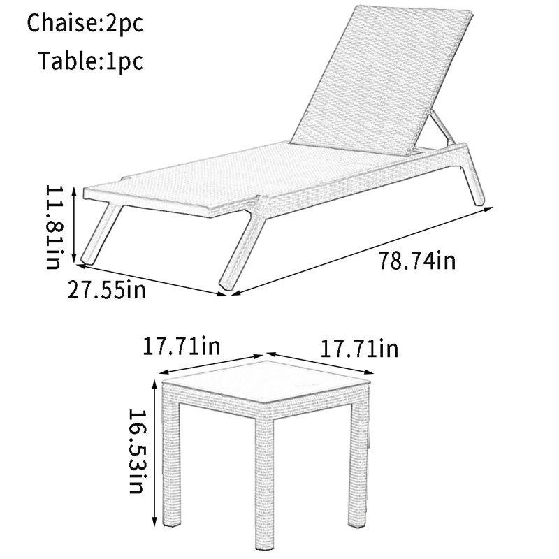 Krashana Outdoor Wicker Chaise Lounge Set with Table