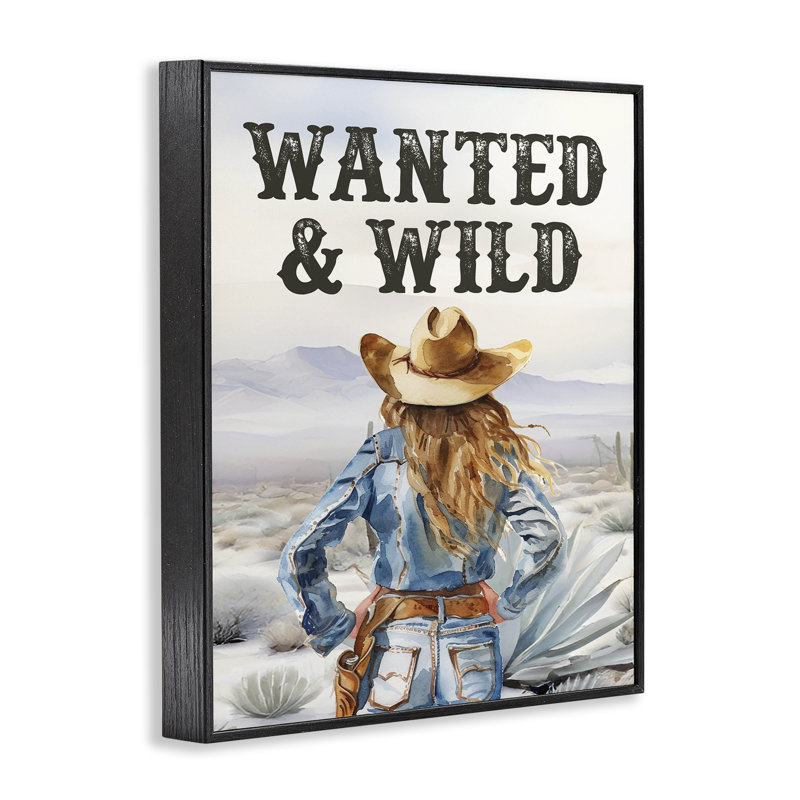  «Wanted & Wild Cowgirl», art de la giclée encadrée par lettré et doublé, H 20 po x l 16 po, Giclée encadrée noir minuit