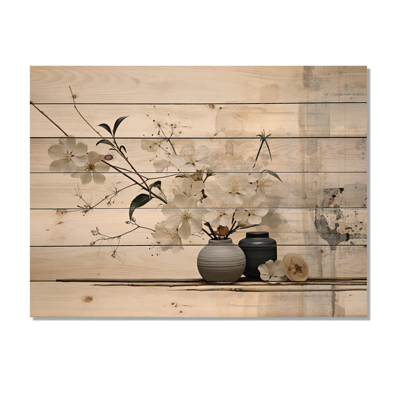 Art asiatique Sumie Zen II sur bois, H 30 po x l 40 po x P 0,78 po