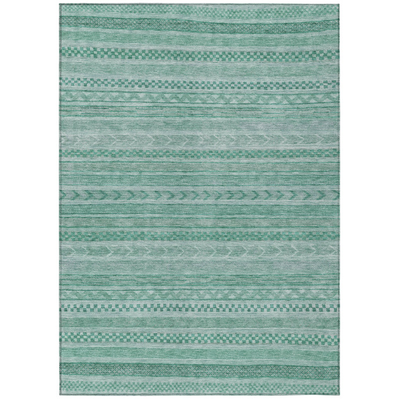 Turquoise Flat Woven Synthetic Indoor/Outdoor Washable Rug