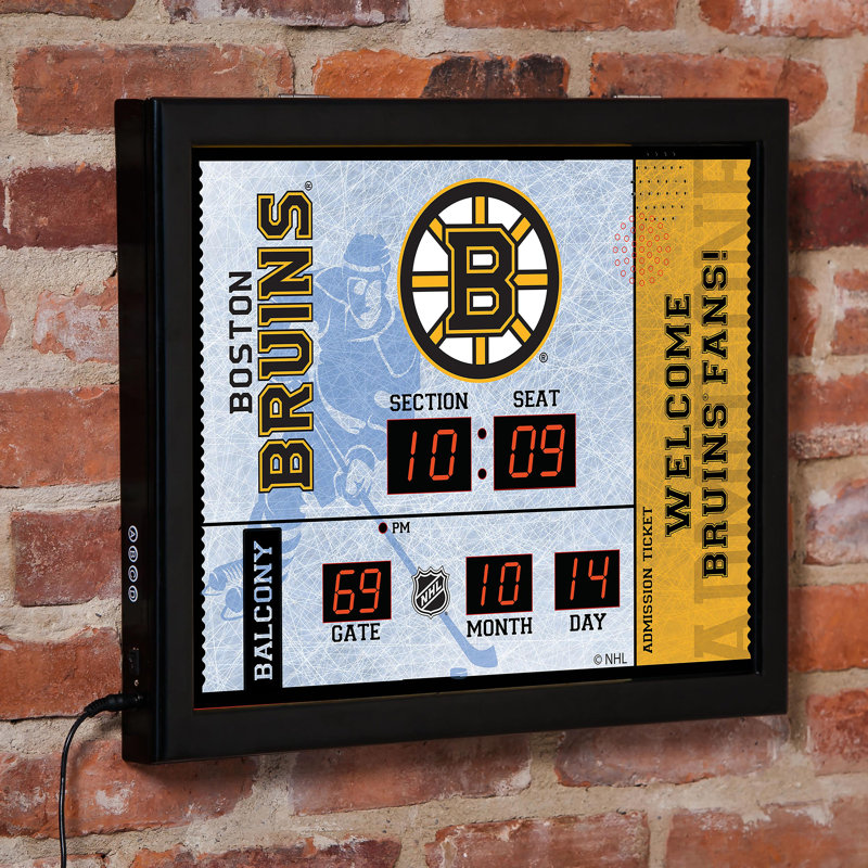 Horloge murale Boston Bruins, Blanc / noir / jaune, Bruins de l'équipe sportive de Boston